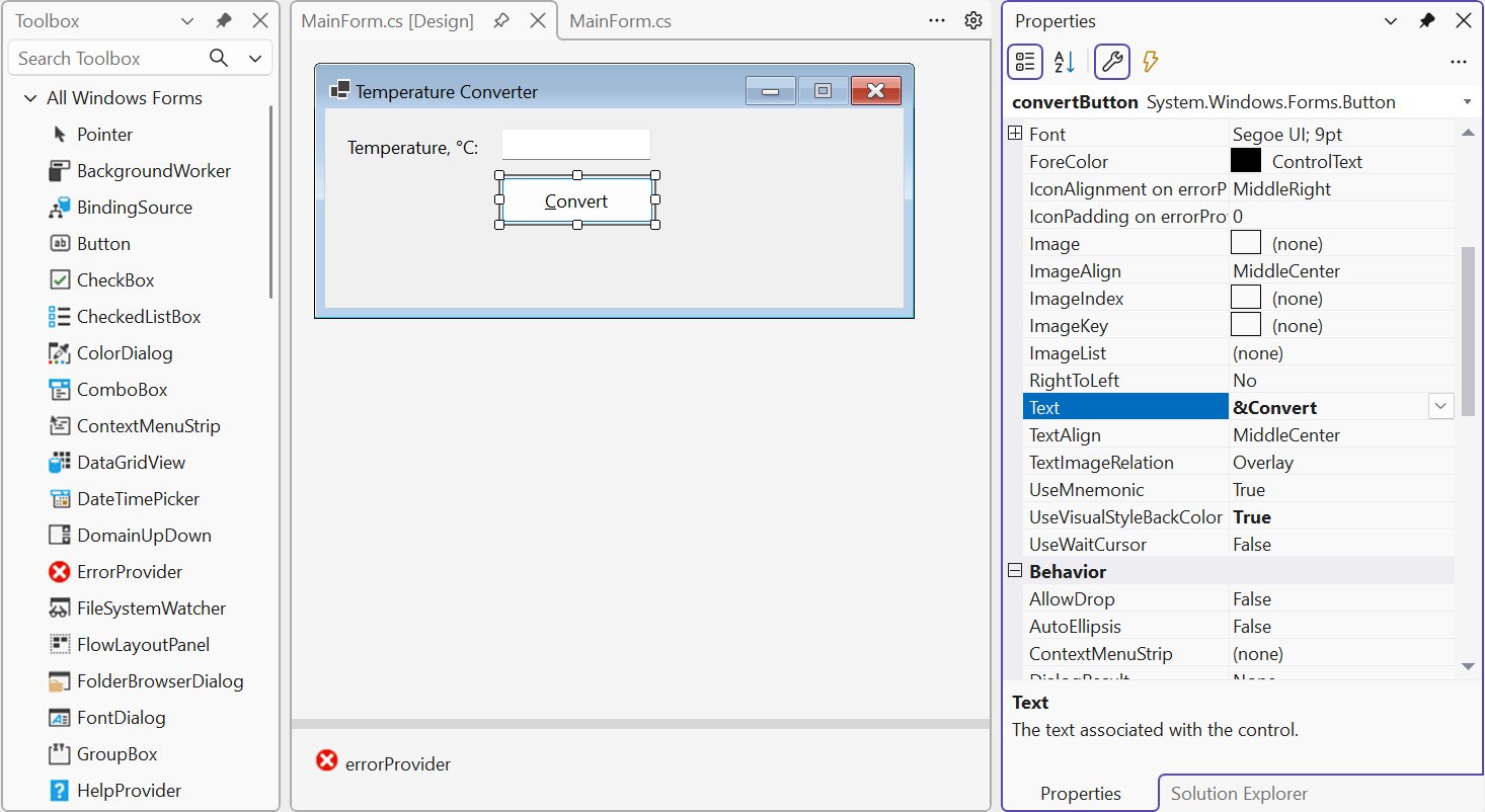 The Visual Studio 2026 form designer