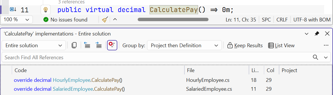 Navigating to overrides of a virtual method