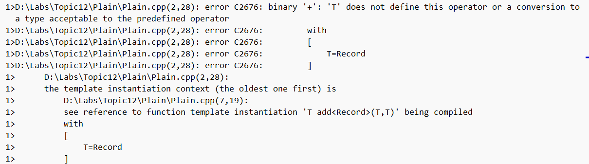 Failure during instantiation of an unconstrained template