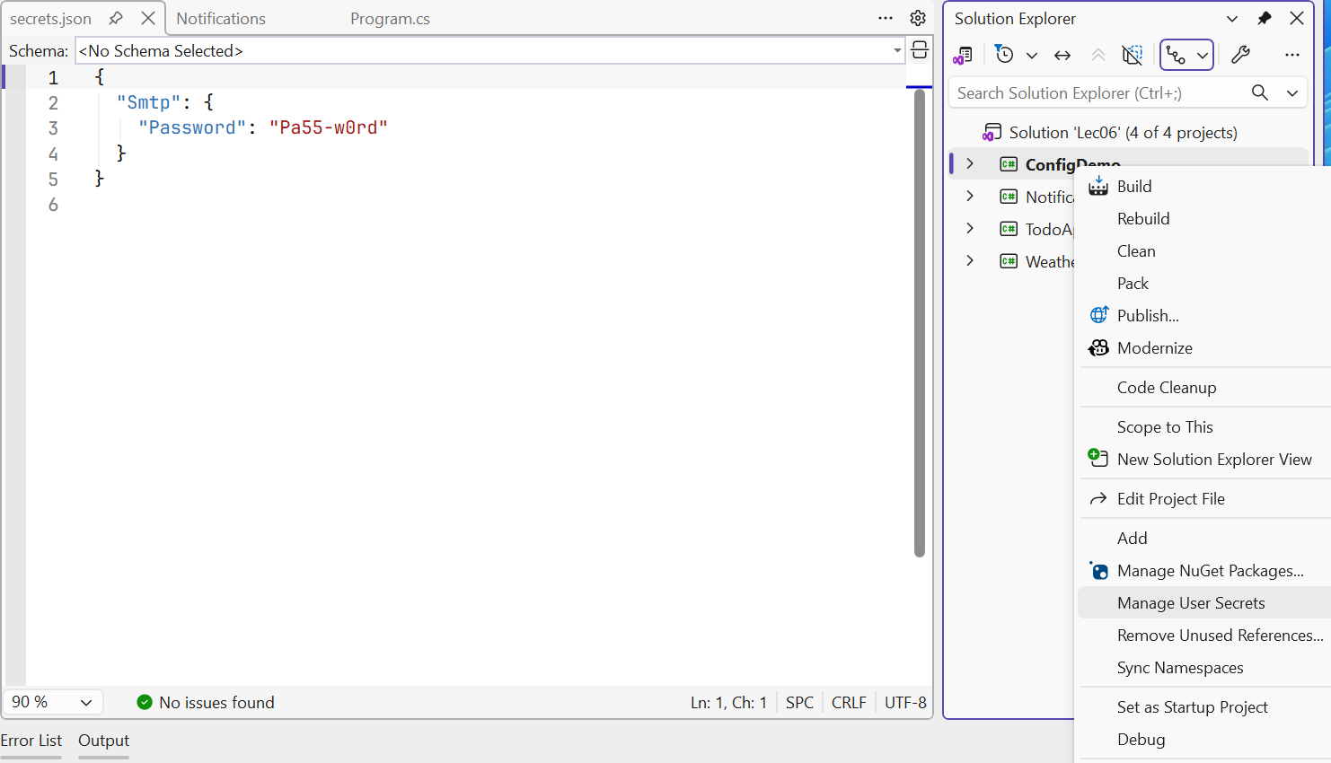 User secrets in Visual Studio