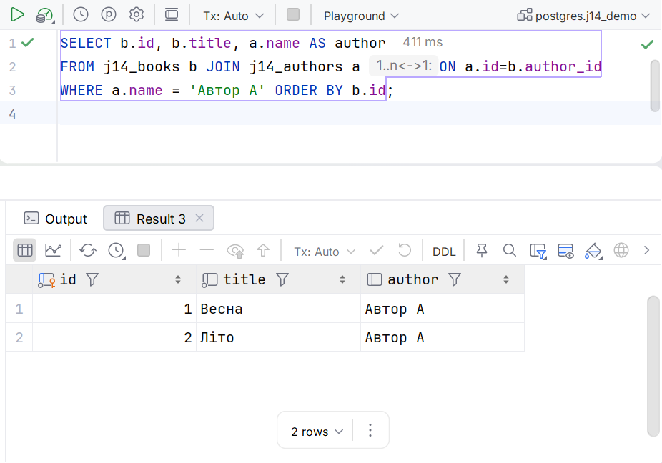 Checking a JOIN in the SQL console