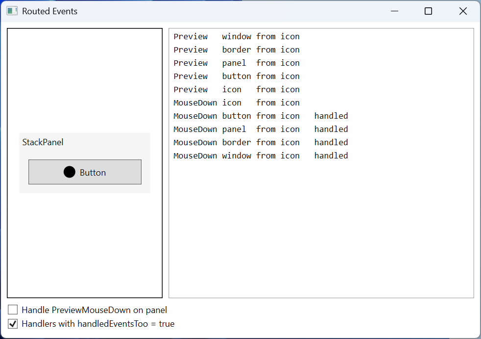 The "Routed event demonstrator" application