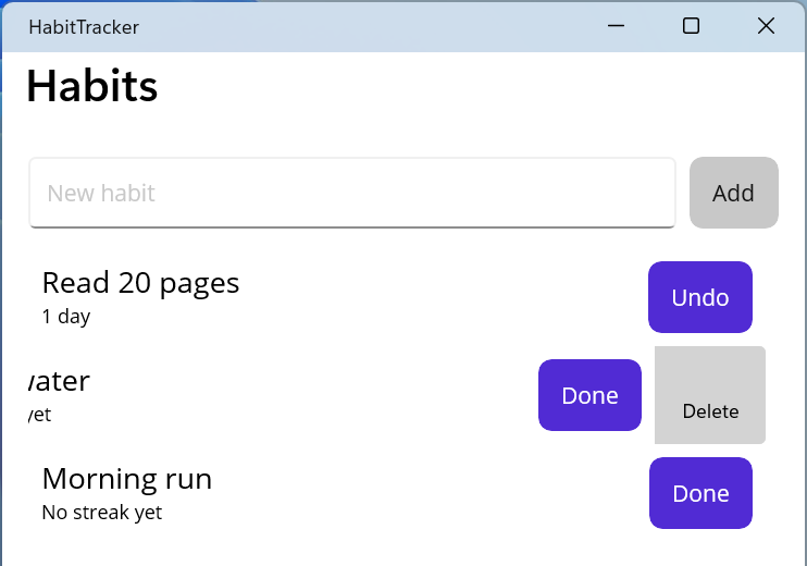 The "Habit tracker" application