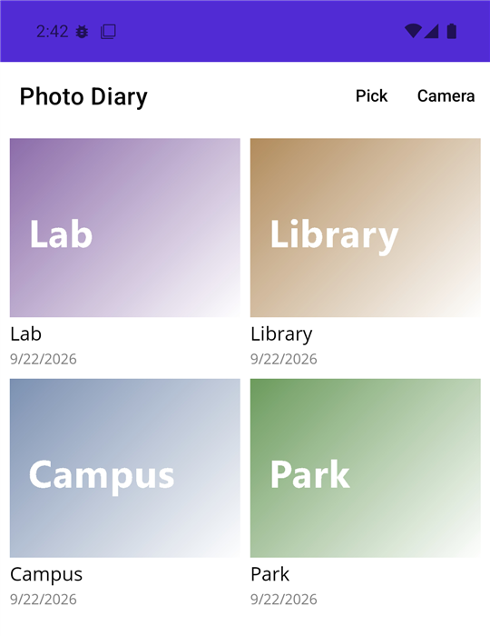 The "Photo diary" application on Android